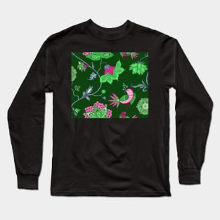 Exotic chintz with bird - green/pink Long Sleeve T-Shirt